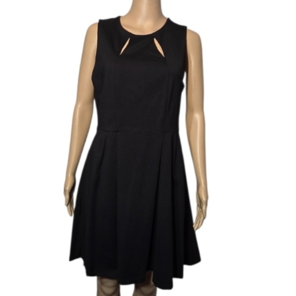 Cynthia Rowley Dress Cutout Skater Pleated Pockets Black Womens Size Large